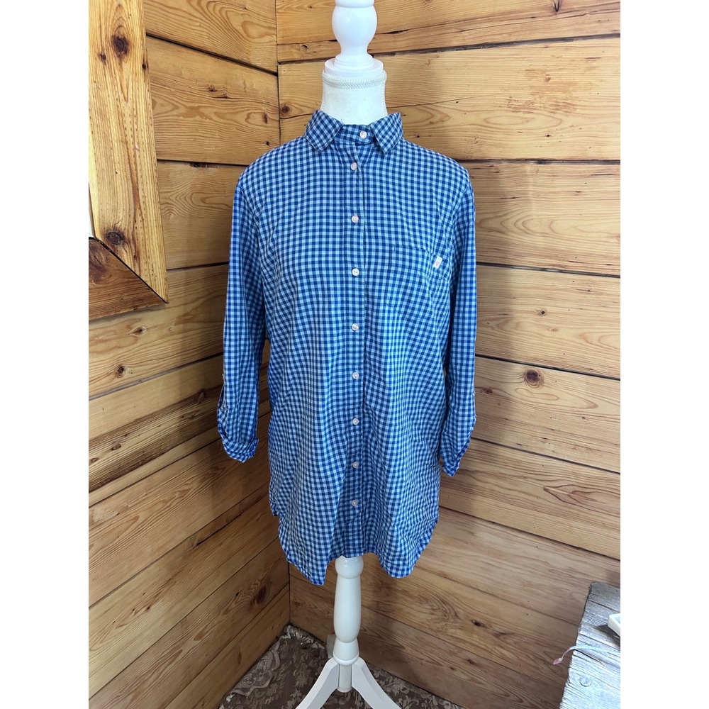 Victoria's Secret Blue Gingham Button Down Sleep Shirt Long Sleeve S/P